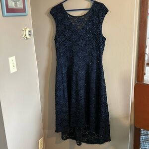 Connected Apparel Navy Blue Sequin Cocktail Dress Cap‎ Sleeves